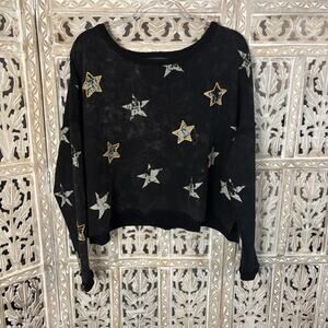 Vintage Havana Boho Cropped Oversized Acid Mineral Wash w/Stars Sweatshirt M